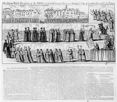 Die feierliche Scheinprozession des Papstes, der Kardinäle, Jesuiten und Mönche durch die Stadt London am 